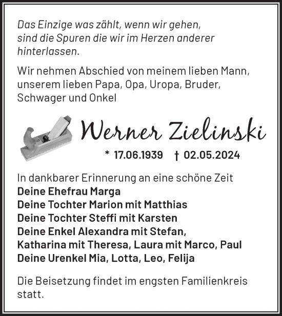Traueranzeige von Werner Zielinski von Märkische Oderzeitung