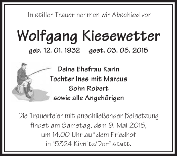 Traueranzeige von Wolfgang Kiesewetter von Märkische Oderzeitung