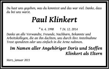 Traueranzeige von Paul  Klinkert von Märkische Oderzeitung