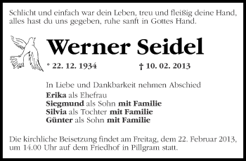 Traueranzeige von Werner Seidel von Märkische Oderzeitung