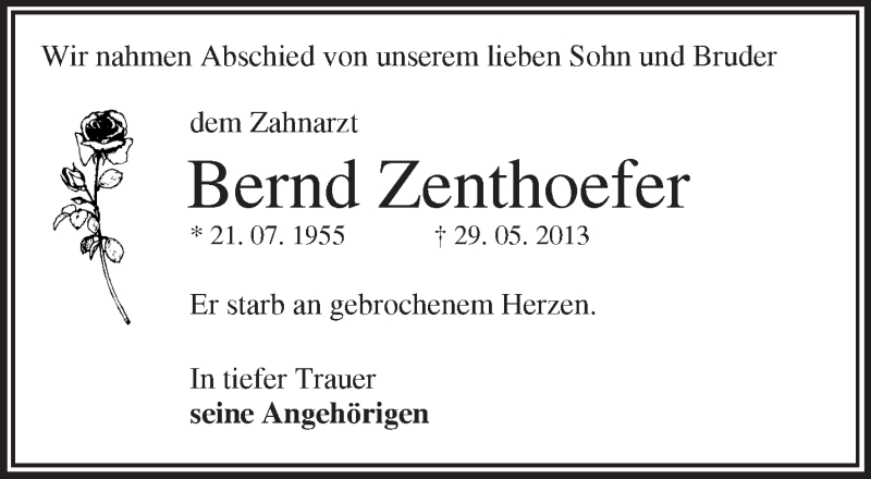  Traueranzeige für Bernd Zenthoefer vom 07.09.2013 aus Märkische Oderzeitung