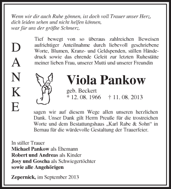 Traueranzeige von Viola Pankow von Märkische Oderzeitung