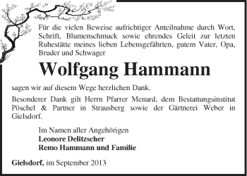 Traueranzeige von Wolfgang Hammann von Märkische Oderzeitung