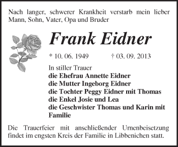 Traueranzeige von Frank Eidner von Märkische Oderzeitung