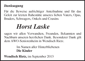 Traueranzeige von Horst Laske von Märkische Oderzeitung