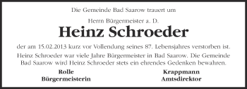 Traueranzeige von Heinz Schroeder von Märkische Oderzeitung