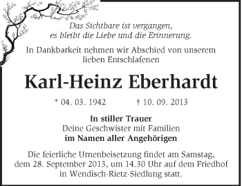 Traueranzeige von Karl-Heinz Eberhardt von Märkische Oderzeitung