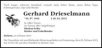 Traueranzeige von Gerhard Drieselmann von Märkische Oderzeitung