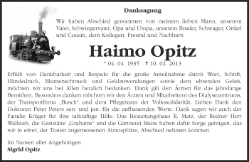 Traueranzeige von Haimo Opitz von Märkische Oderzeitung
