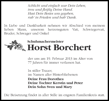 Traueranzeige von Horst Borchert von Märkische Oderzeitung