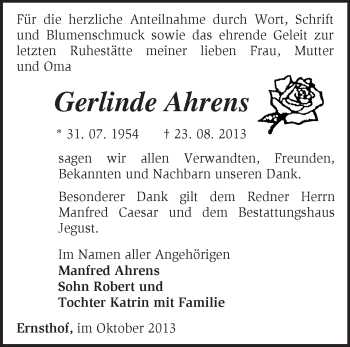 Traueranzeige von Gerlinde Ahrens von Märkische Oderzeitung