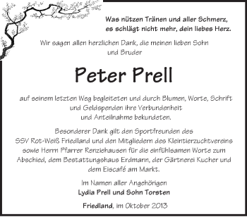 Traueranzeige von Peter Prell von Märkische Oderzeitung