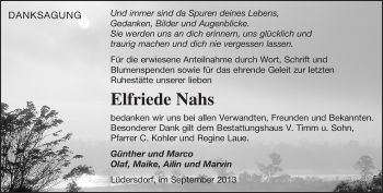 Traueranzeige von Elfriede Nahs von Märkische Oderzeitung