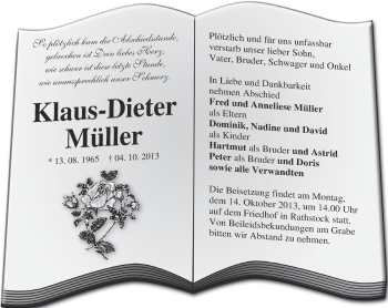 Traueranzeige von Klaus-Dieter Müller von Märkische Oderzeitung