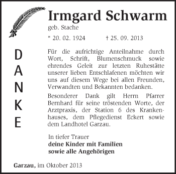 Traueranzeige von Irmgard Schwarm von Märkische Oderzeitung