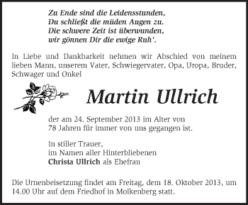 Traueranzeige von Martin Ullrich von Märkische Oderzeitung