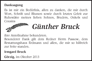 Traueranzeige von Günther Bruck von Märkische Oderzeitung