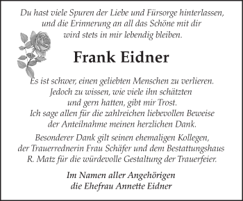 Traueranzeige von Frank Eidner von Märkische Oderzeitung