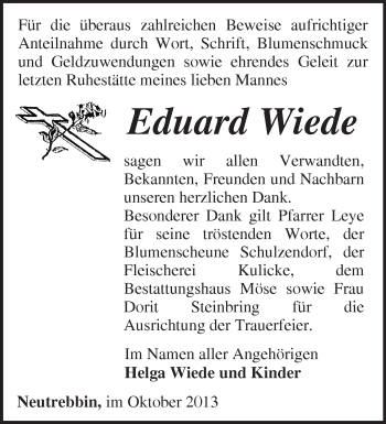 Traueranzeige von Walter Grzeschik von Märkische Oderzeitung