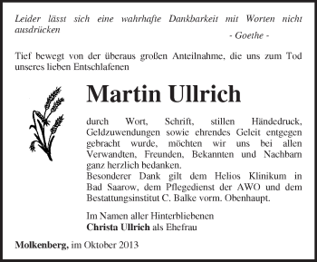 Traueranzeige von Martin Ullrich von Märkische Oderzeitung