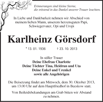 Traueranzeige von Karlheinz Görsdorf von Märkische Oderzeitung