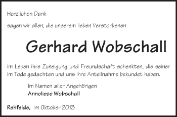 Traueranzeige von Gerhard Wobschall von Märkische Oderzeitung