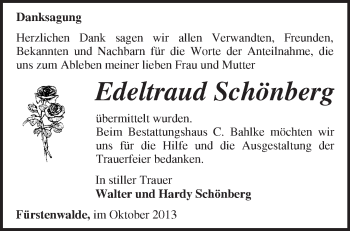 Traueranzeige von Edeltraud Schönberg von Märkische Oderzeitung