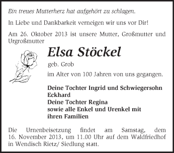 Traueranzeige von Elsa Stöckel von Märkische Oderzeitung