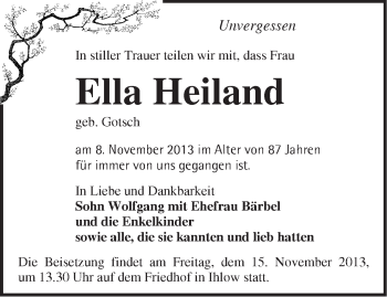 Traueranzeige von Ella Heiland von Märkische Oderzeitung