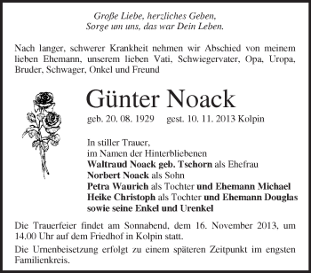 Traueranzeige von Günter Noack von Märkische Oderzeitung