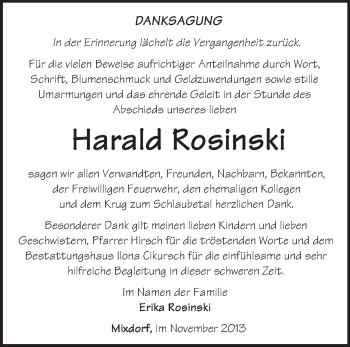 Traueranzeige von Harald Rosinski von Märkische Oderzeitung