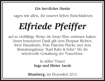 Traueranzeige von Elfriede Pfeiffer von Märkische Oderzeitung