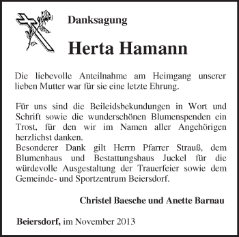 Traueranzeige von Herta Hamann von Märkische Oderzeitung