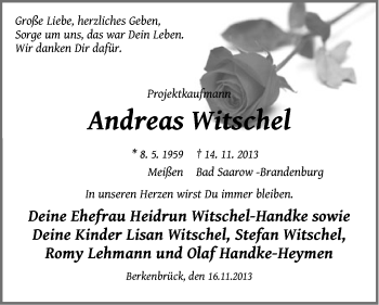 Traueranzeige von Andreas Witschel von Märkische Oderzeitung