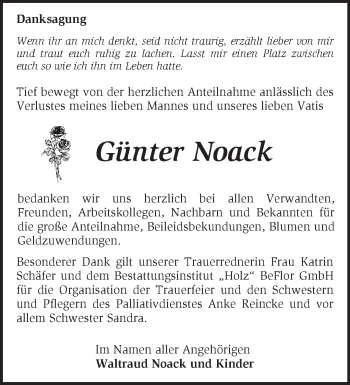 Traueranzeige von Günter Noack von Märkische Oderzeitung