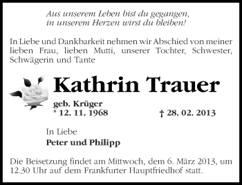 Traueranzeige von Kathrin Trauer von Märkische Oderzeitung
