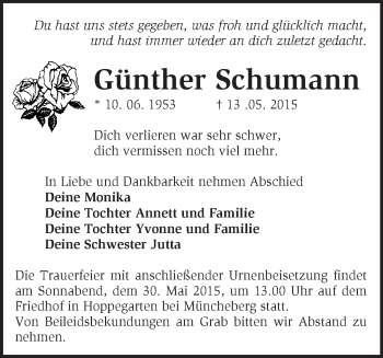 Traueranzeige von Günther Schumann von Märkische Oderzeitung