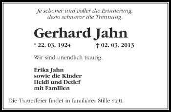 Traueranzeige von Gerhard Jahn von Märkische Oderzeitung