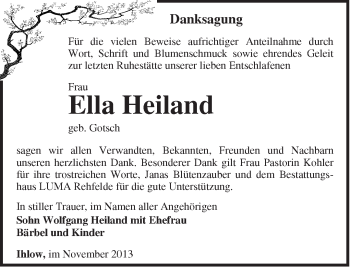 Traueranzeige von Ella Heiland von Märkische Oderzeitung