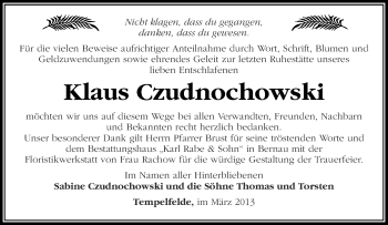 Traueranzeige von Klaus Czudnochowski von Märkische Oderzeitung