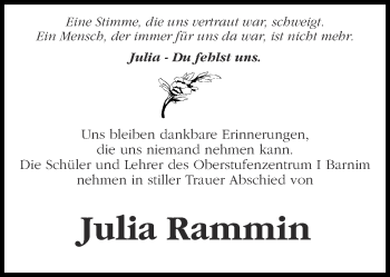 Traueranzeige von Julia Rammin von Märkische Oderzeitung
