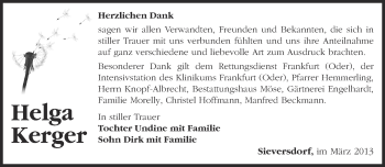 Traueranzeige von Helga Kerger von Märkische Oderzeitung