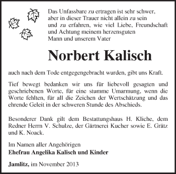 Traueranzeige von Norbert Kalisch von Märkische Oderzeitung