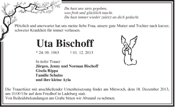 Traueranzeige von Uta Bischoff von Märkische Oderzeitung