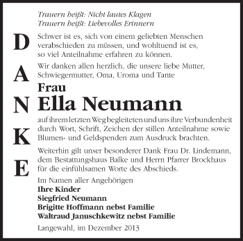 Traueranzeige von Ella Neumann von Märkische Oderzeitung