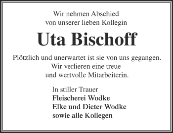 Traueranzeige von Uta Bischoff von Märkische Oderzeitung