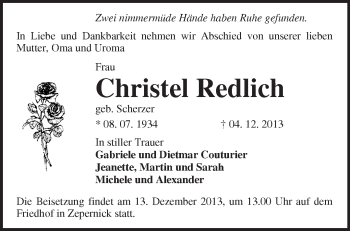 Traueranzeige von Christel Redlich von Märkische Oderzeitung