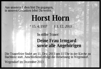 Traueranzeige von Horst Horn von Märkische Oderzeitung