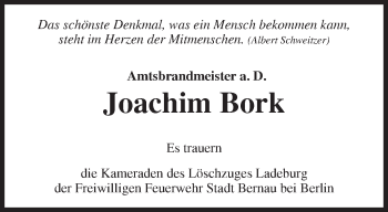 Traueranzeige von Joachim Bork von Märkische Oderzeitung