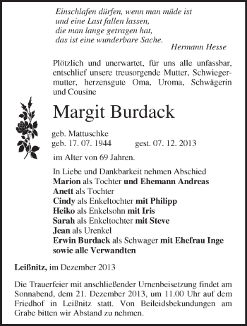 Traueranzeige von Margit Burdack von Märkische Oderzeitung